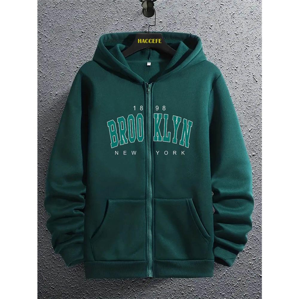 Men's Casual Fashion Hooded Sweatshirt, New York Letter Print, Zipper Hooded Sweatshirt, Fashionable Urban Style, Fashionable Urban Style