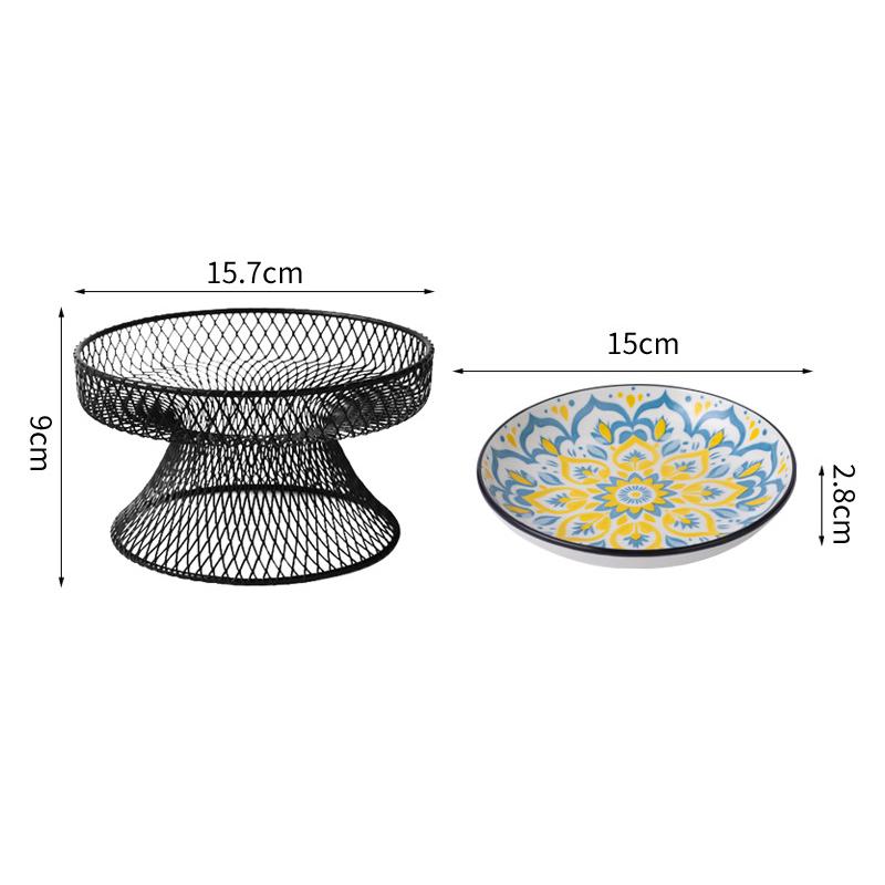 Ceramics Cat Bowl With Bohemia Design Cat Food Bowl Water Plate Snack Dish Large Caliber Anti-Tip With Stand For Neck Protection