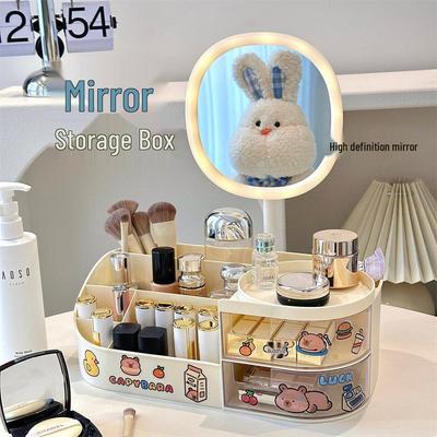 Organisateur de Maquillage Multifonctionnel avec Miroir et Rangement pour Soins de la Peau