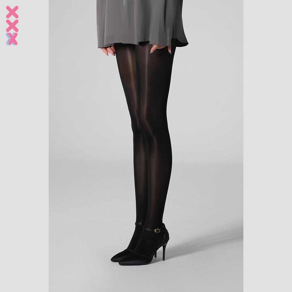 HAVEN: Sexy Aurora Glossy Open Crotch Pantyhose with Extended JK Socks, Silky Horse Oil Finish.