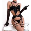 Sexy Temptation Push-up Lingerie Set: Garter, Hollowed Out, Four-Piece Design, Ready Stock