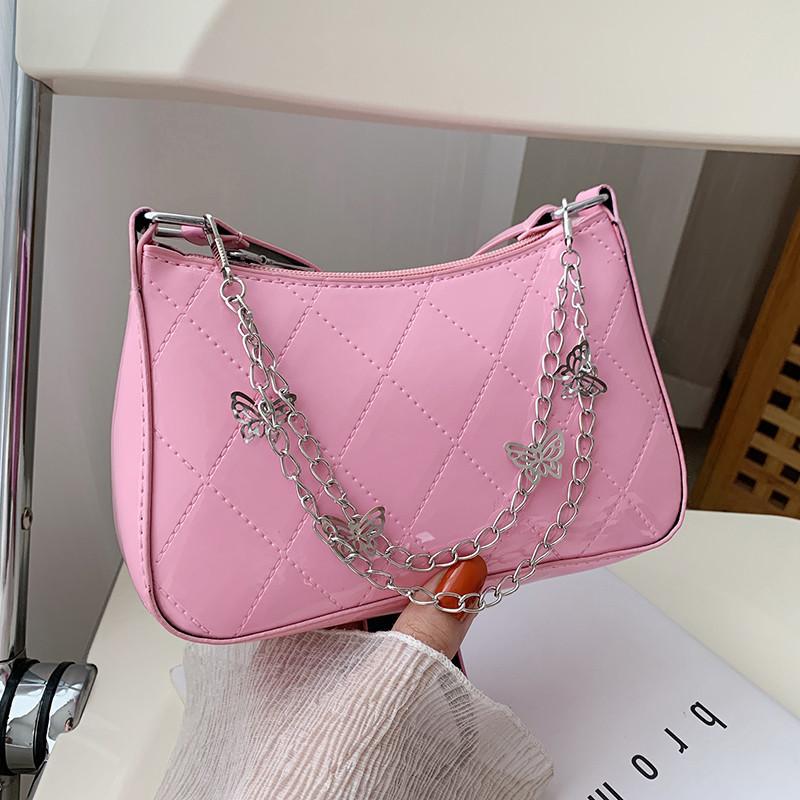 Fashion Women Pu Leather Small Shoulder Underarm Bag Ladies Vintage Butterfly Chain Pure Color Zipper Mini Purse Handbag