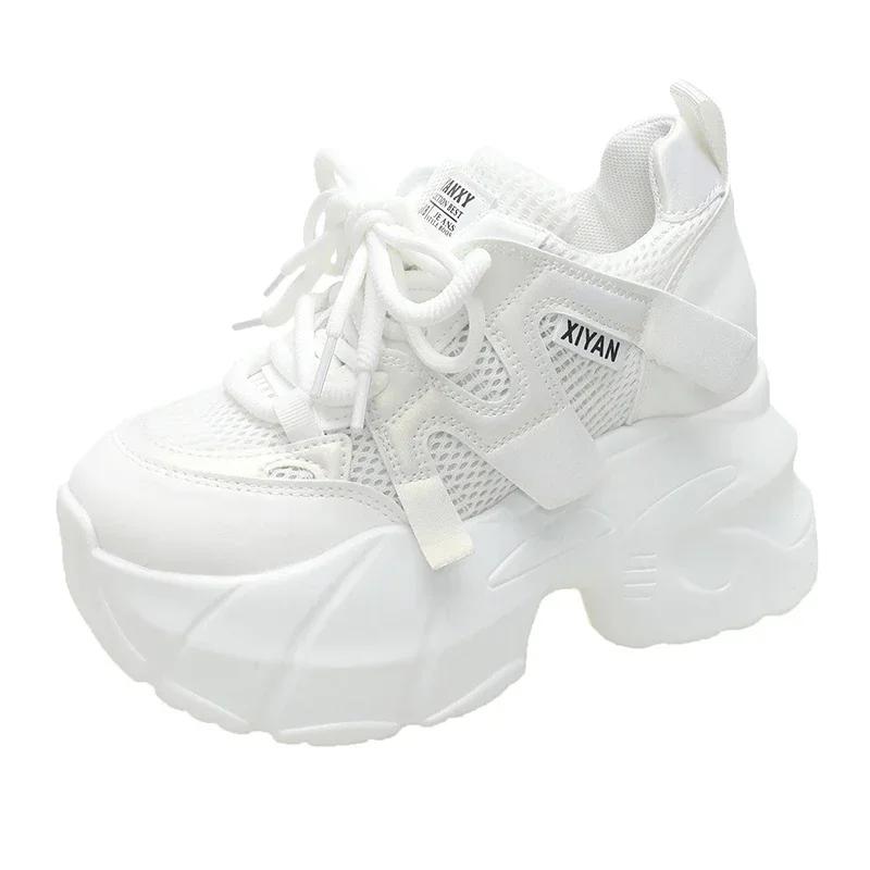Fashion 9.5CM Spring Women Casual Sneaker Autumn Lace Up High Platform Shoes Thick Sole Sport Dad Shoes Woman Sneakers Chaussure Femme