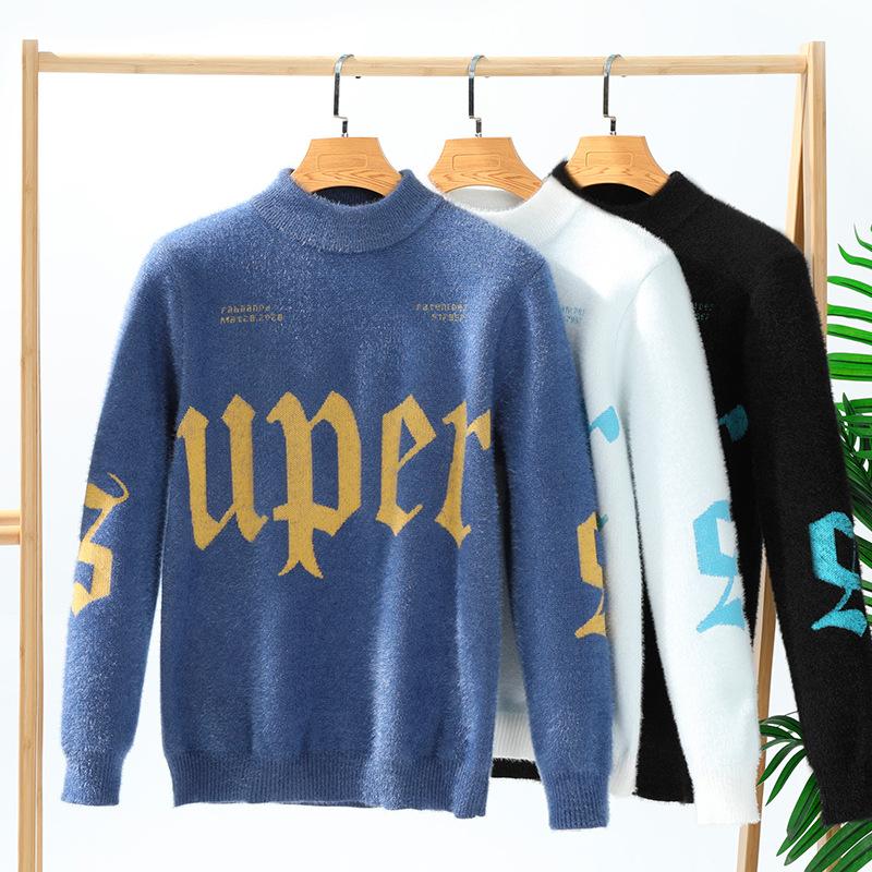 Sweter z okrągłym dekoltem Męski Jesienno-zimowy Sweter Pulowerowy Top Moda Pasujący do wszystkiego