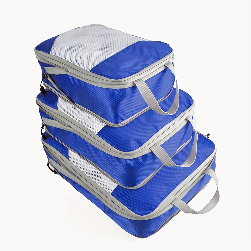 3pcs Portable Travel Storage Bag Set With Mesh Stitching, Double Layer Zipper Foldable Luggage Organizer, Clothing Storage Bags