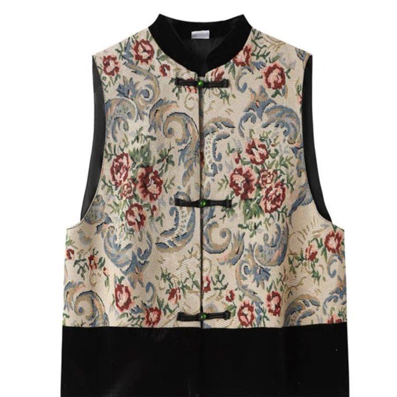 Nová vesta s žabkovými knoflíky v čínském stylu: Dámská bezrukávová bunda se stojáčkem pro jaro a podzim