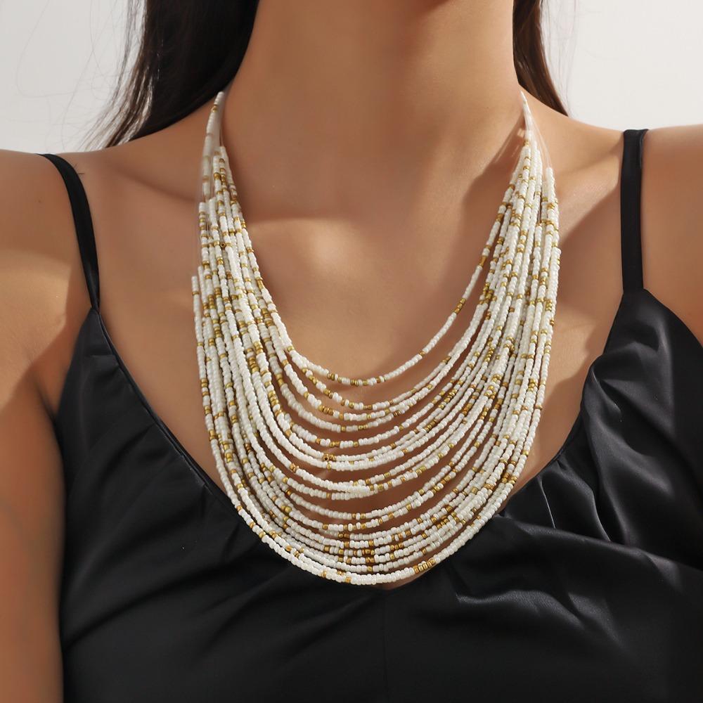 Bohemia Personality Multi-layered U-shaped Colorful Beaded Necklace for Women Summer Sexy Fashion Clothes Accessory Jewelry Gift