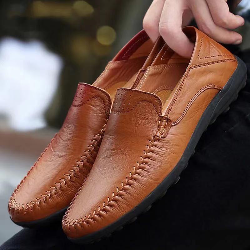 Men's Leather Shoes Low-top Breathable Driving Doudou Shoes Casual Breathable Daily Foot Cover Soft Leather Soft Sole One Pedal Men's Shoes