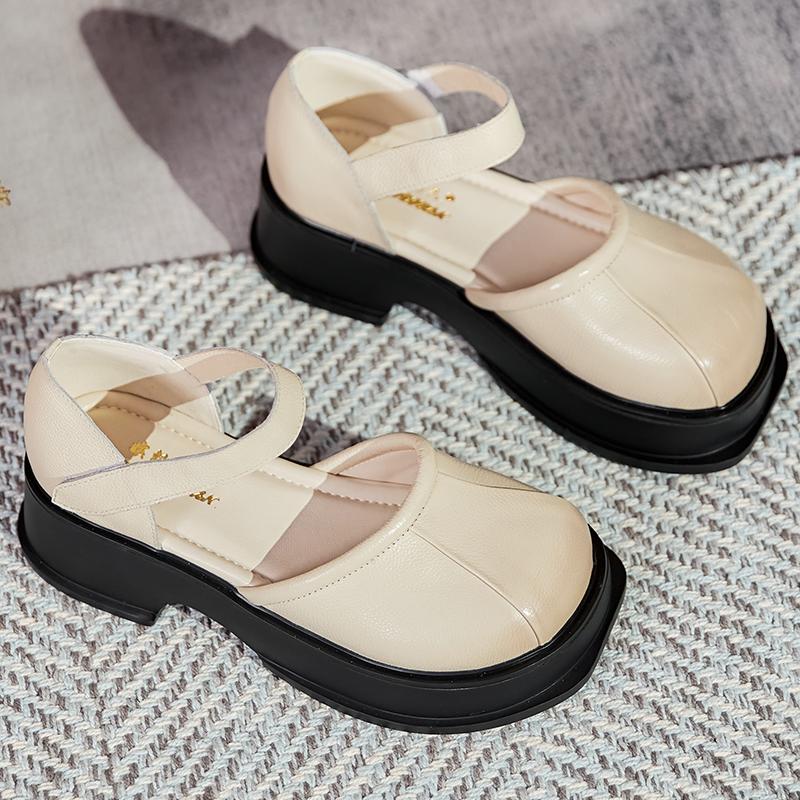 Fashion GKTINOO  Platform Sandals Women Hook&Loop Round Toe Genuine Leather Roman Casual Thick Soled Summer Ladies Shoes