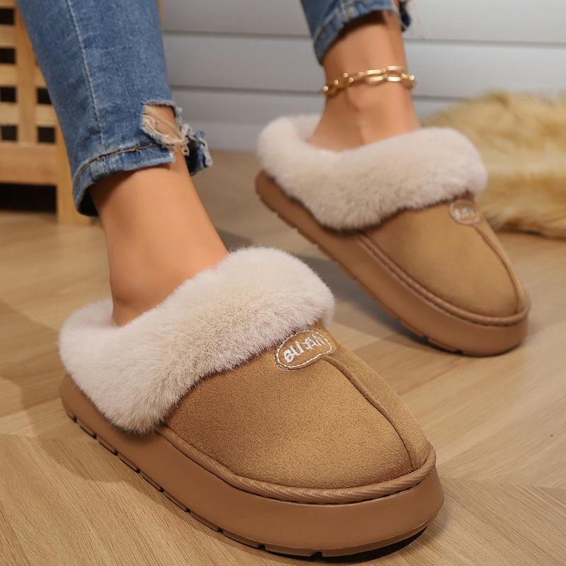 Fashion Plus Size Women Indoor Warm Fluffy Slippers Soft Faux Fur Thick Sole Lovers Winter Platform Shoes Female Male Home Floor Slipper
