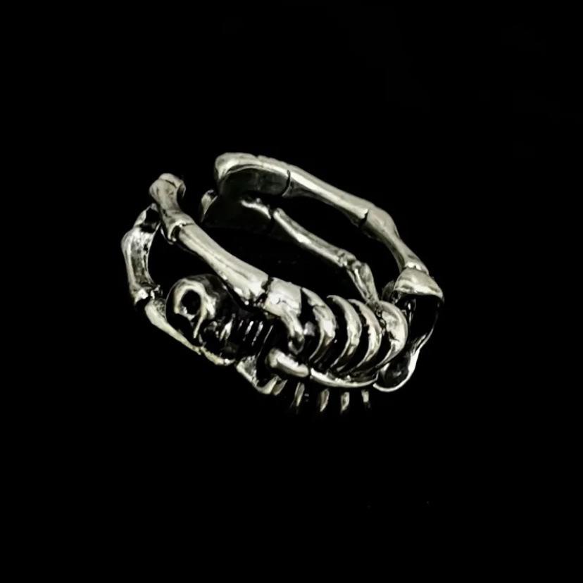 European Sterling Silver Skull Skeleton Ring - Unisex Retro Punk Style