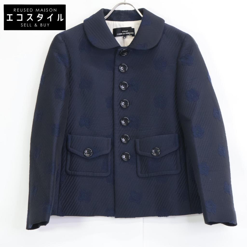 tricotCOMMEdesGARCONS TF-S014 2020 Navy Floral Embroidered Round Collar Jacket Jacket M NavyUsed