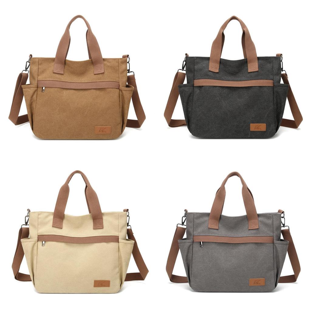 Canvas Tote Bag With Multiple Pockets For Daily Casual Use Womens Large Capacity