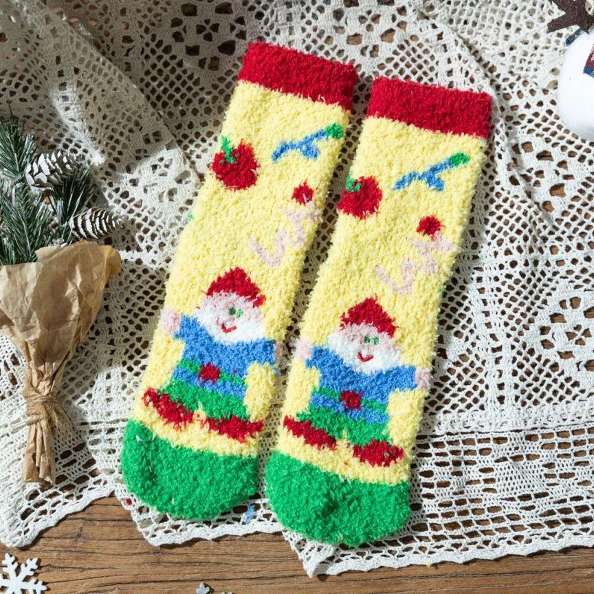 2024 Autumn/Winter Kids' Coral Fleece Christmas Embroidered Warm Cartoon Floor Socks