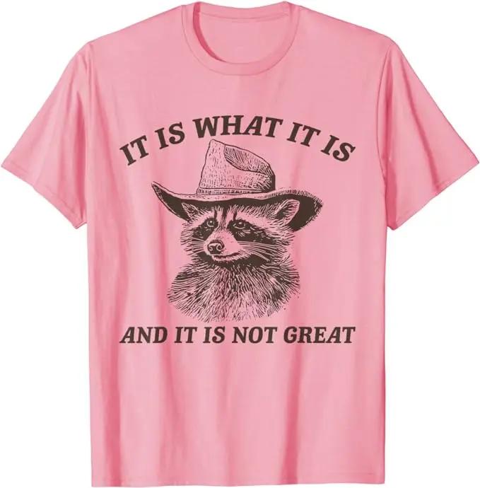 Lustiges Waschbär-Shirt Es ist, wie es ist und es ist nicht großartig T-Shirt Niedliches Waschbär Cowboy Grafik T-Shirt Herrenmode Kurzarm Outfit