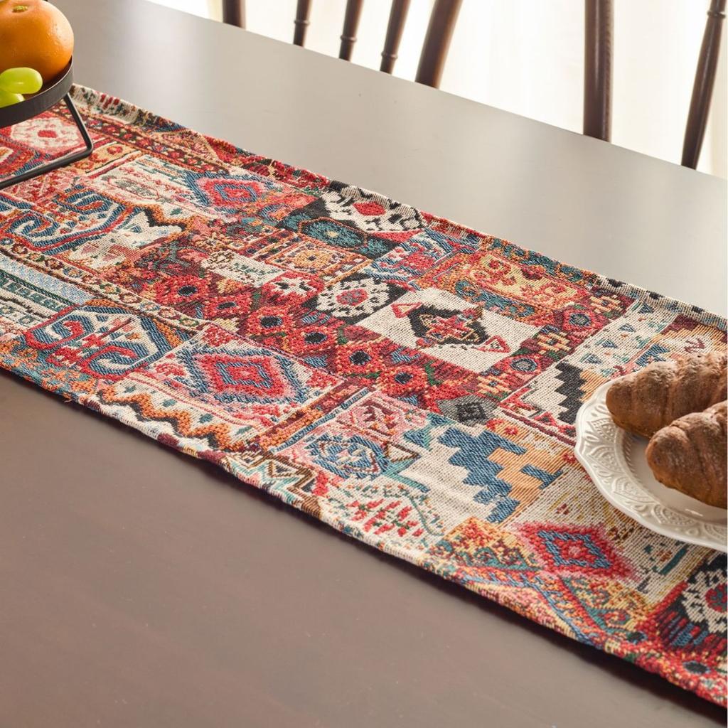 Table Flag Red Jacquard Tea Flag Fringed Ethnic Style Geometric Tv Cabinet Coffee Table Long Cover Decoration