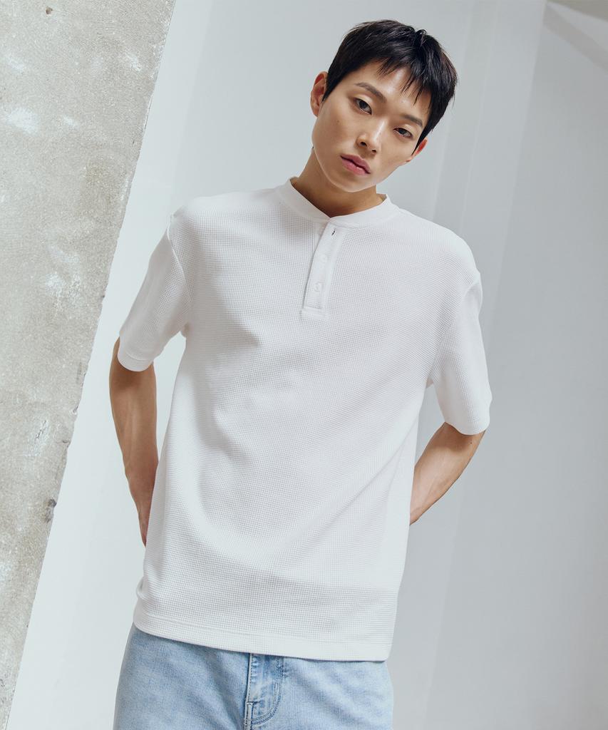 MINDBRIDGE Waffle Henley Neck Daily Short Sleeve T-Shirt - 3 Colors