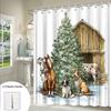 1pc Rustic Farmhouse Christmas Shower Curtain - Vintage Barn Style with Horse, Dog, Cow & Pig Design, 70.8x70.8 Inch, Machine Wa
