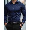 Light Luxury Dark Patterned Diamond Shaped Men's Shirt, Silky Slim Fit Shirt, European and American High-end Dark Printed Shirt