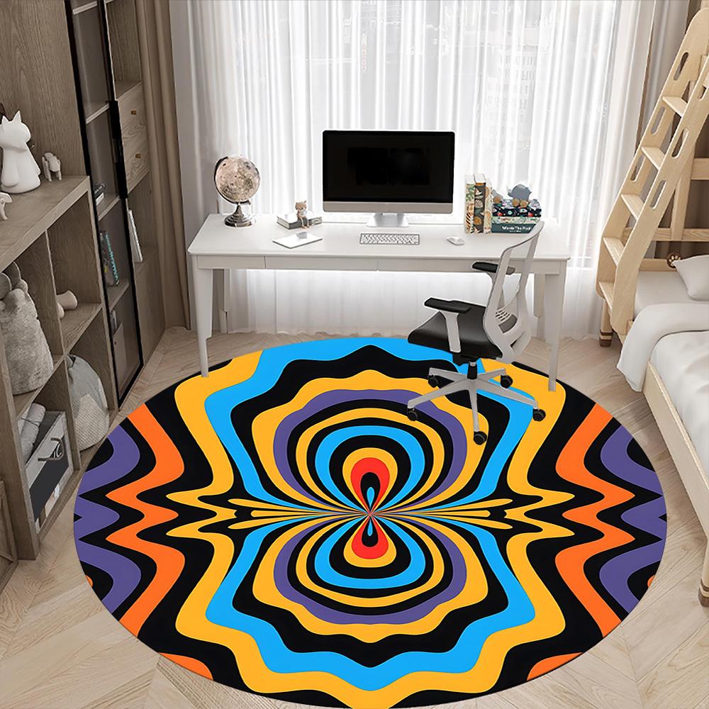 1pc Psychedelic Pattern Carpet, Round Non Slip Durable Large Size Office Carpet, Suitable for Office