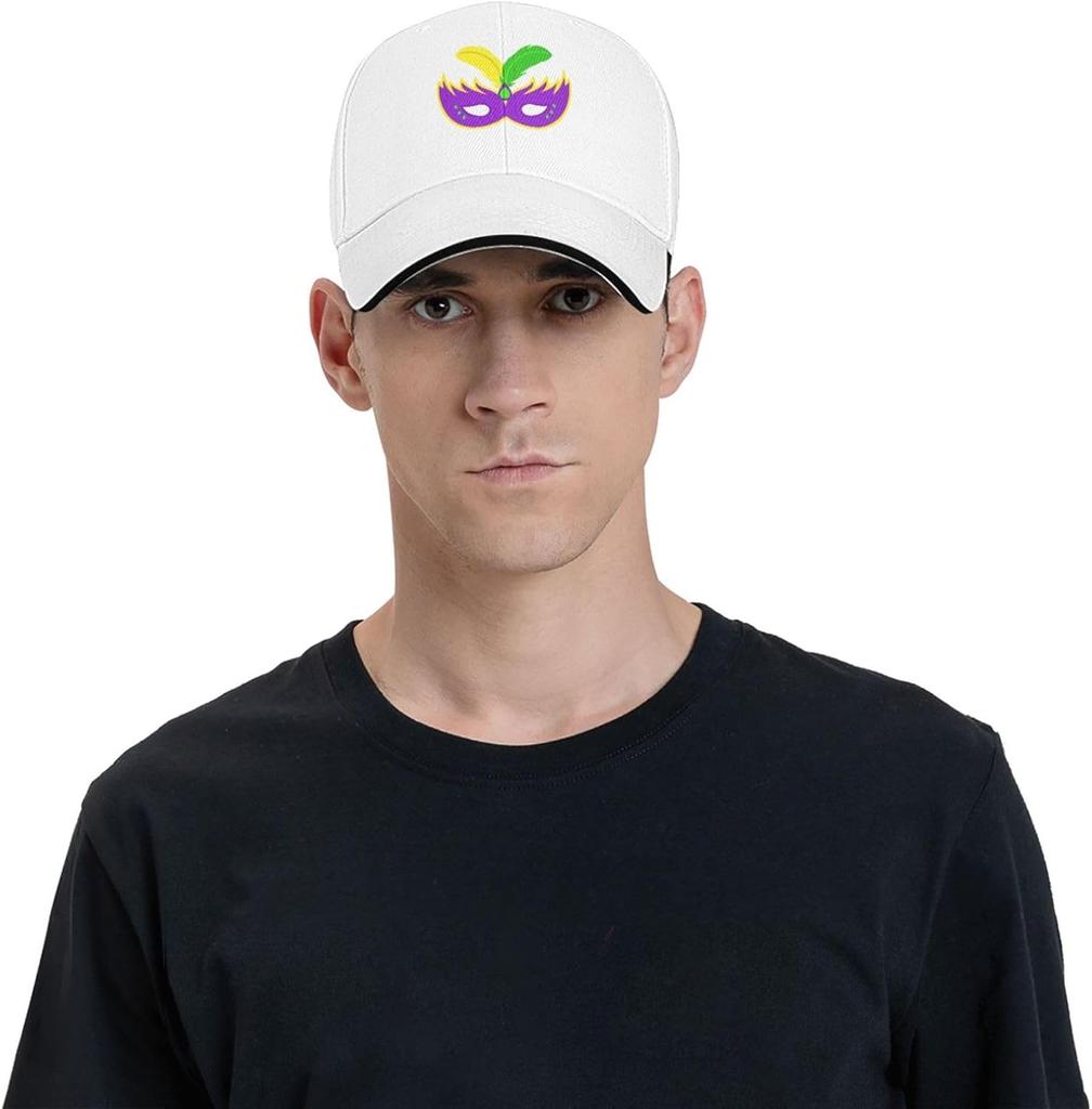 Mardi Gras Mask Print Baseball Cap Polyester Adjustable Casual Sports Summer Hat for Men Women
