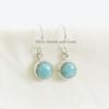 Handmade Round Larimar Earrings, 925 Sterling Silver, March Birthstone