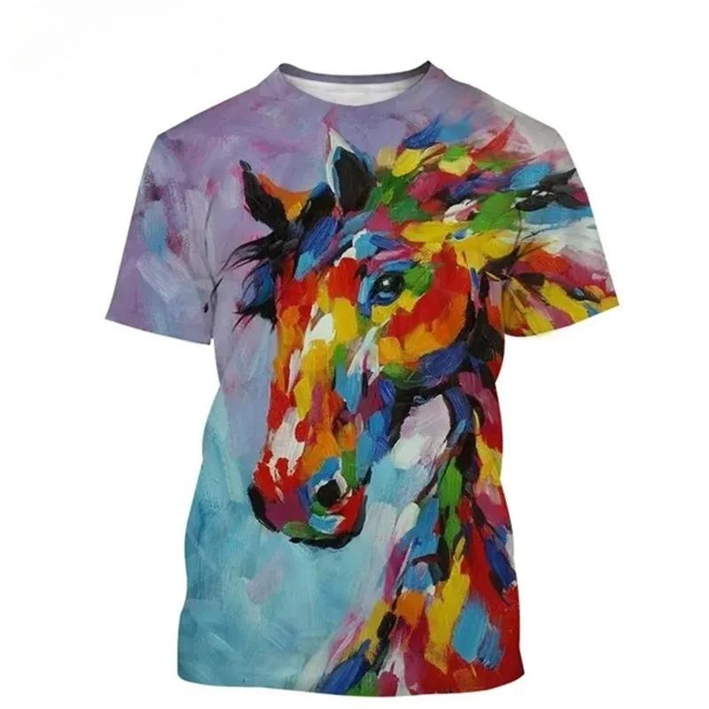 3D Print Animal Horse Graphic T-shirt for Men Women Casual Personality Mens Short Sleeve Tee Tops Streetwear Kids Animal Tshirts