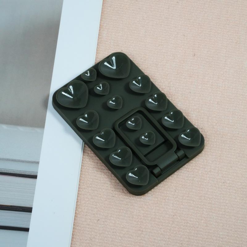 Silicone Adhesive Foldable Ring Holder with Suction Cup and Metal Bracket for Phones Back Sticker хаки