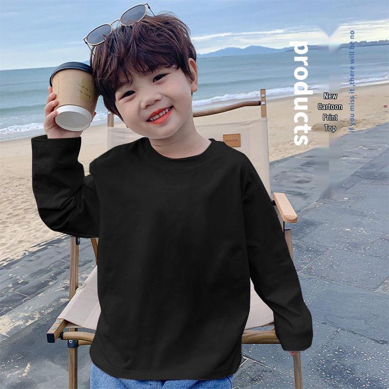 Boys' Breathable Cotton Long-Sleeve T-Shirt - Spring Casual Loose Fit, Medium to Large