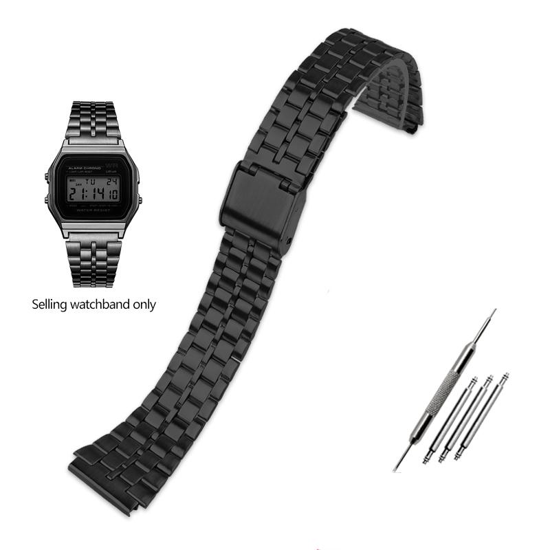 

18мм Ремінець з тонкої сталі для годинників CASIO A158/A159/A168/A169/B650 AQ230/700 A158W A168 Класичний AE-1200 Срібний Чорний Металевий Ремінець 18mm
