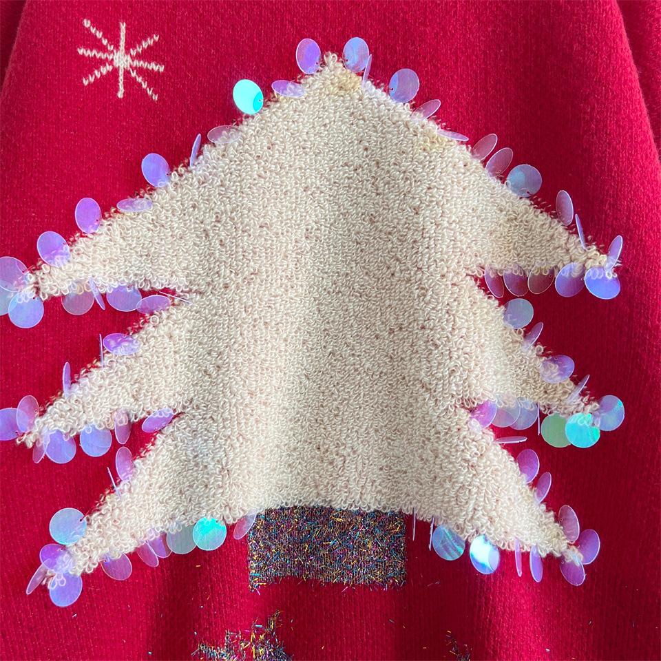Christmas holiday sweater handmade sequined Christmas tree deer jacquard thick pullover sweater 3605