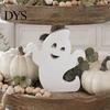 Cute Halloween Room Decor Ghost Wooden Table Sign, Spooky White Standing Modern Farmhouse Accents Block Sign for Holiday Tiered Tray Centerpiece,