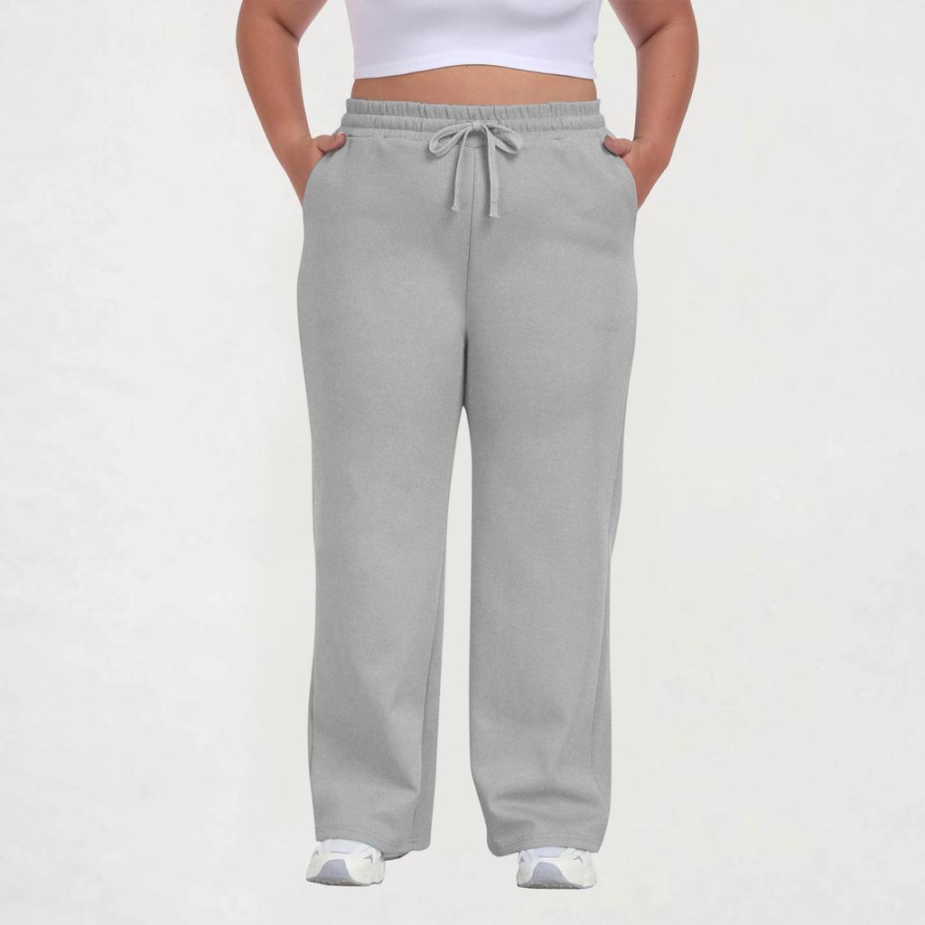 Women Plus Size Casual Loose Straight Leg Sweatpants with Pockets Drawstring Waist Relaxed Fit Lounge Trousers for Daily Wear
