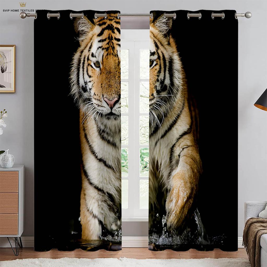 Cheetah Lion Ferocious Animal 3d Printing Curtains Children's Room Living Room Study Kitchen Decorative Curtains 2 Pieces