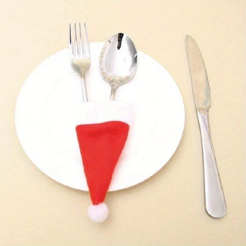 10Pcs Christmas Tableware Bag Holder Christmas Hat Fork Knife Cutlery Bag Christmas Decorations for Home
