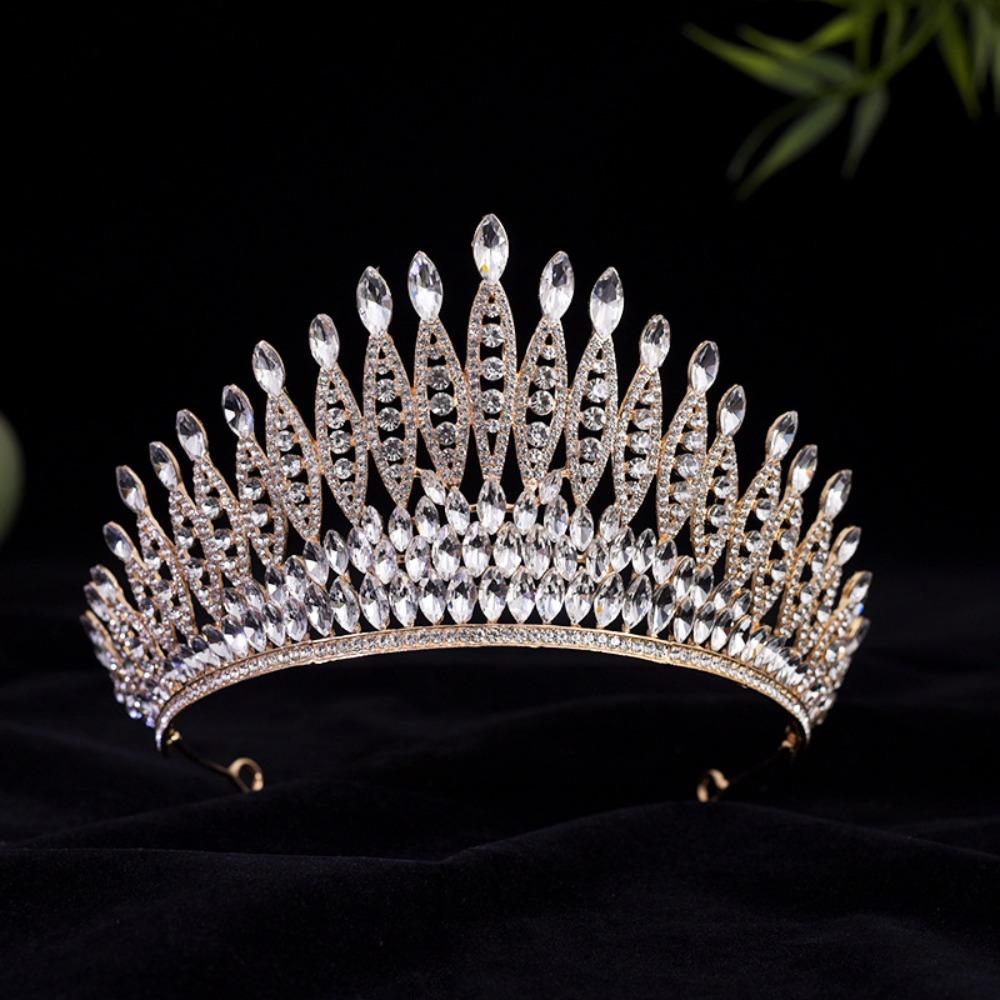Luxury Zinc Zinc Alloy Princess Crown Sparkling Rhinestone Diadem Girls Party Headbands  Stage Performances