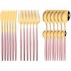24Pcs Exquisite Pink Cutlery Set Stainless Steel Dinnerware Set Gold Knife Fork Spoon Dinner Set Kitchen Flatware Tableware Set