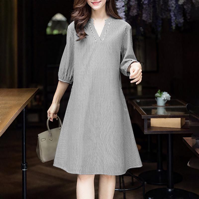 

ZANZEA Женское повседневное летнее платье в полоску с V-образным вырезом и рукавом 3/4 S