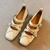 Fashion Cross Tied Buckle Flat Mary Jane Shoes Women Elegant Square Toe Shallow Ballet Flats Comfortable Soft Sole Casual Shoes