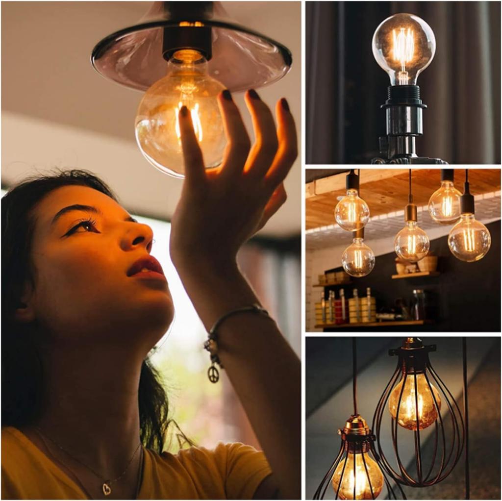 LED Edison Bulb G95 (6W) 60W Equivalent, E26 Base, Warm White, 3000K, Dimmable, Clear Filament, LED Ball Bulb, Stylish, Antique-Style, Ambient