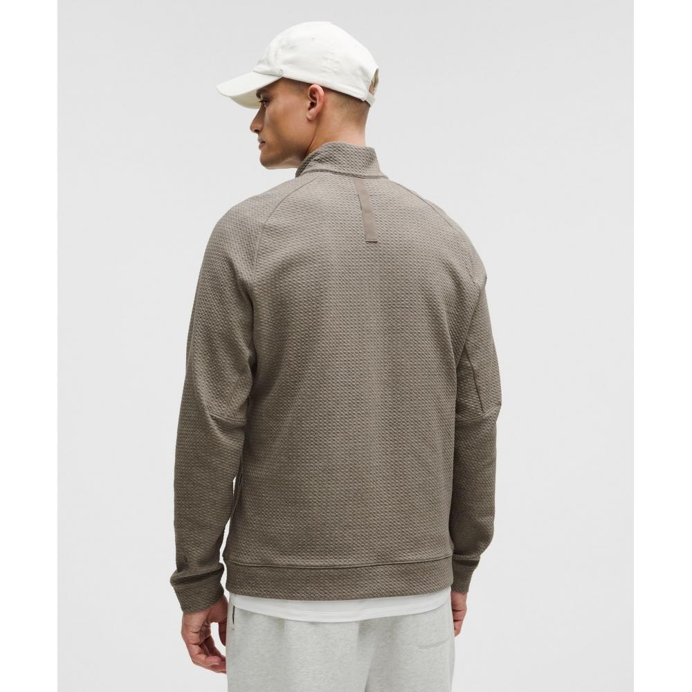 Lululemon Textured Double Knit Cotton Half Zip Heathered Rover Black