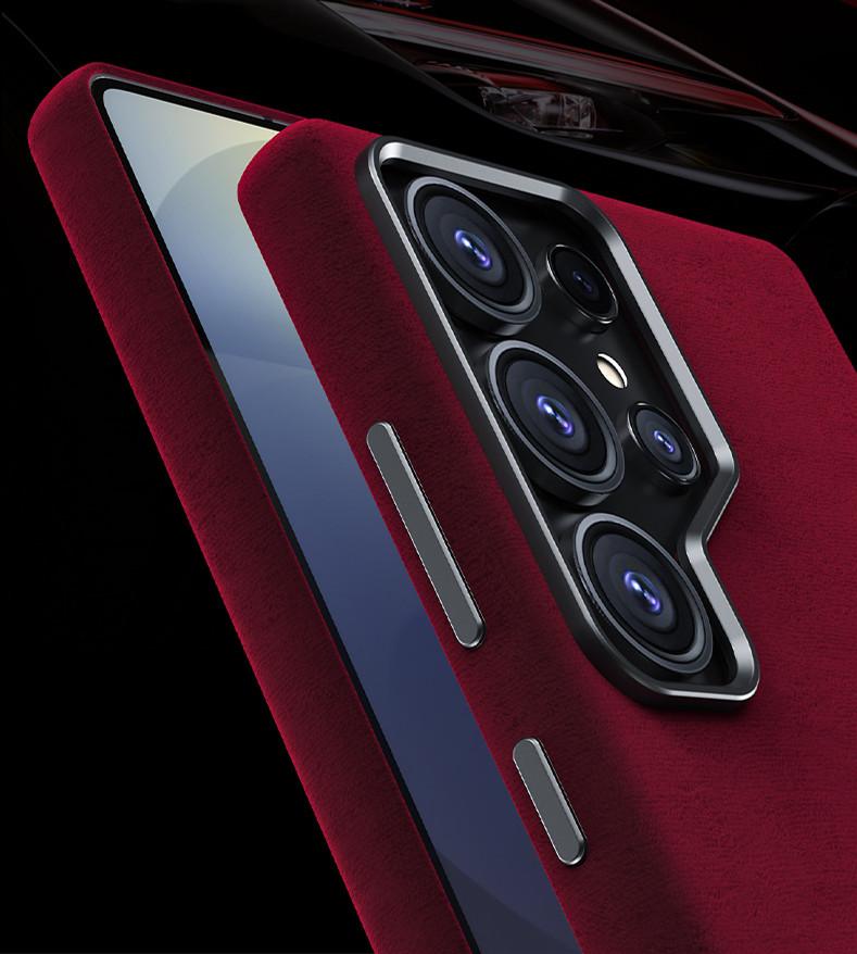 Premium Suede Leather Phone Case For Samsung Galaxy S25 Ultra S24 Plus Magnetic Wireless Charging Metal Camera Protection Cover