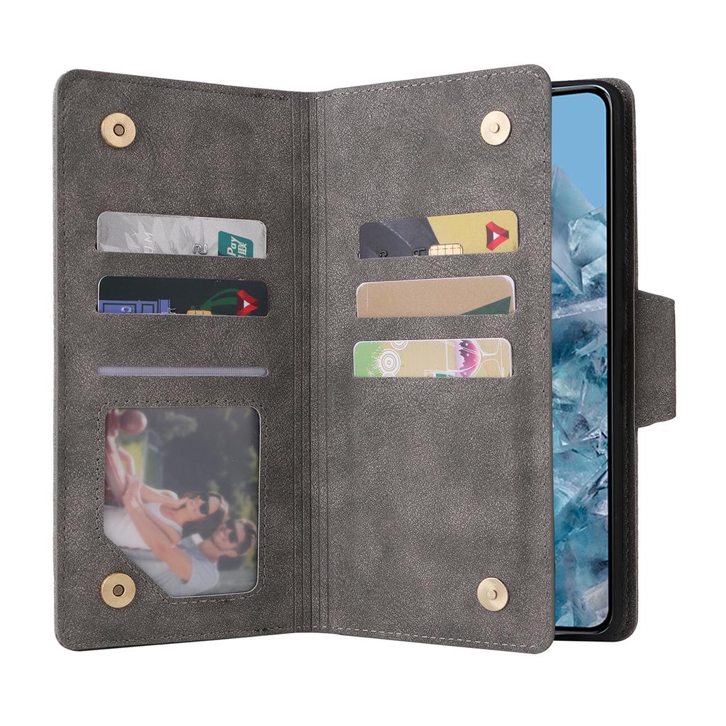 Para Google Pixel 8a Case PU Couro Flip Phone Cover com 9 Slots para Cartão