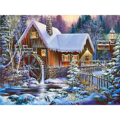 Diamant broderie hiver paysage Chalet diamant peinture paysage complet rond strass peinture
