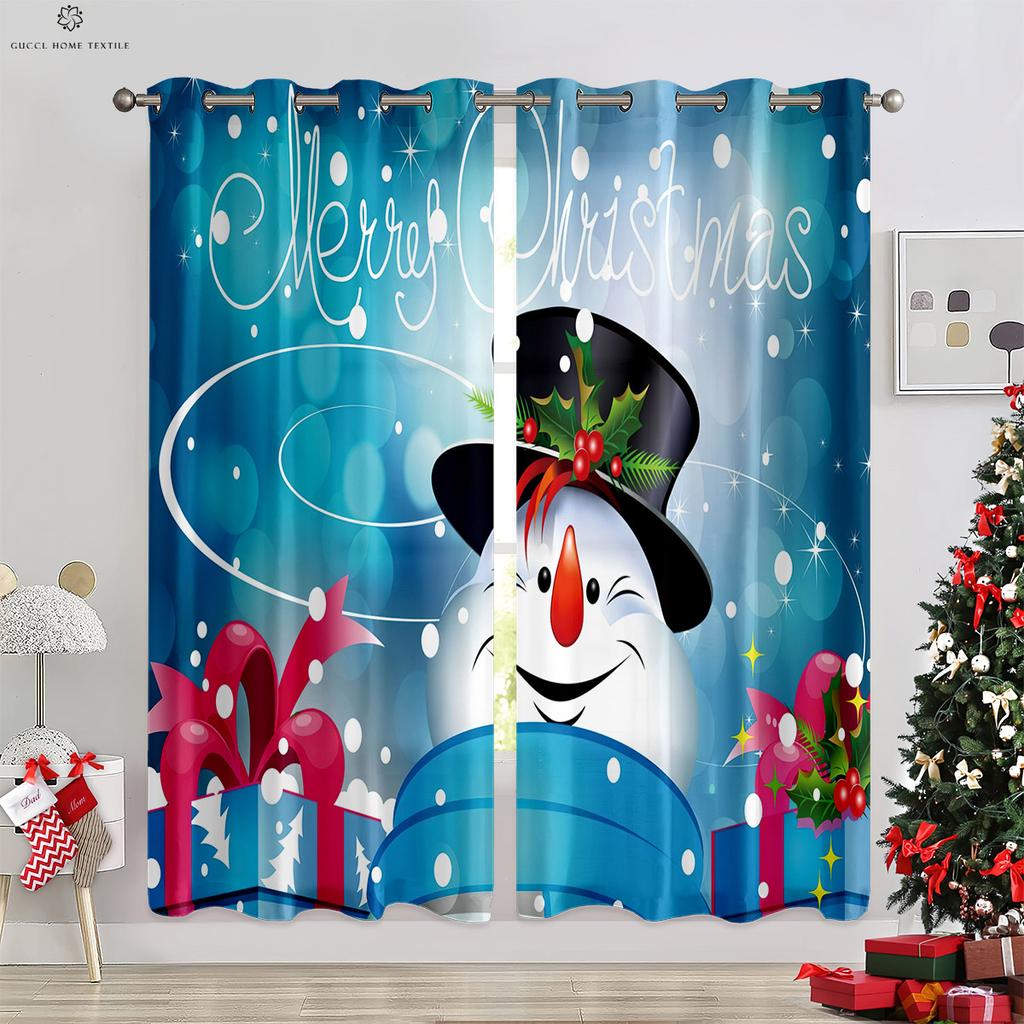 Frohe Weihnachten Schneemann Ball 3D gedruckt Vorhang Schlafzimmer Restaurant Festival Party Dekoration Vorhang Geschenk 2 Stücke