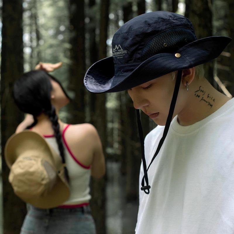 Outdoor sunscreen hat Men's summer visor Thin breathable bucket hat Mountaineering cowboy hat Female cycling