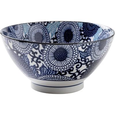 Minoru Pottery Bowl, Navy Blue, Large Chrysanthemum, Reverse Shape 60 Bowls 4965583743415