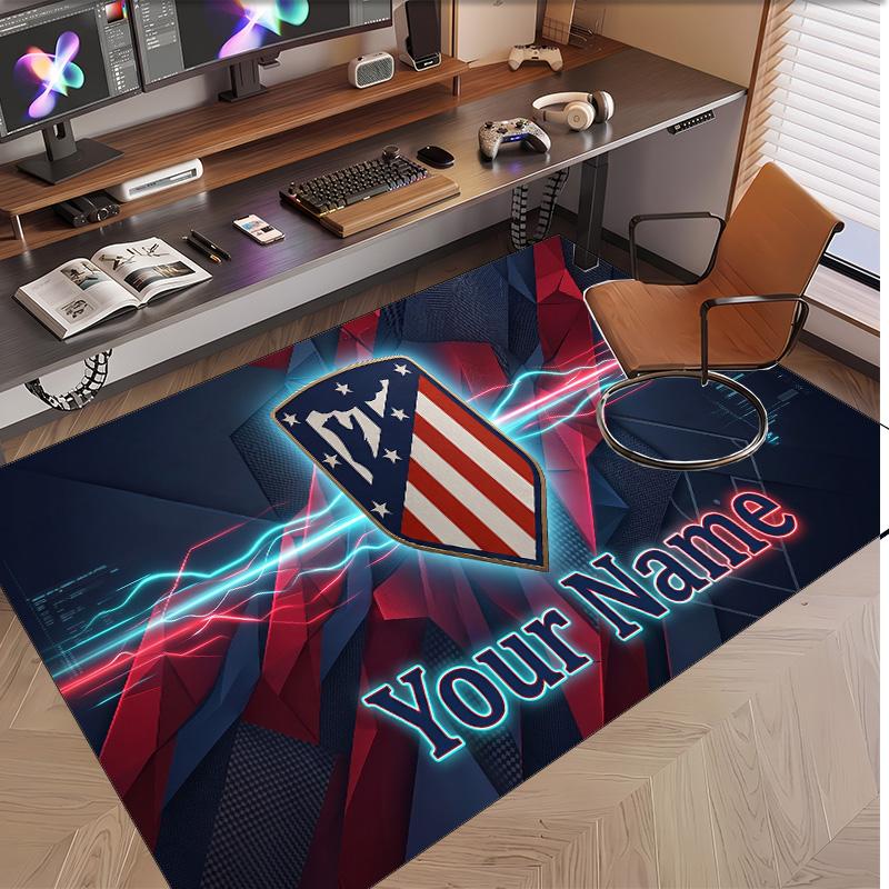Personalized Crystal Velvet Carpet Atletico Madrid FC Pattern Non Slip Floor Rug