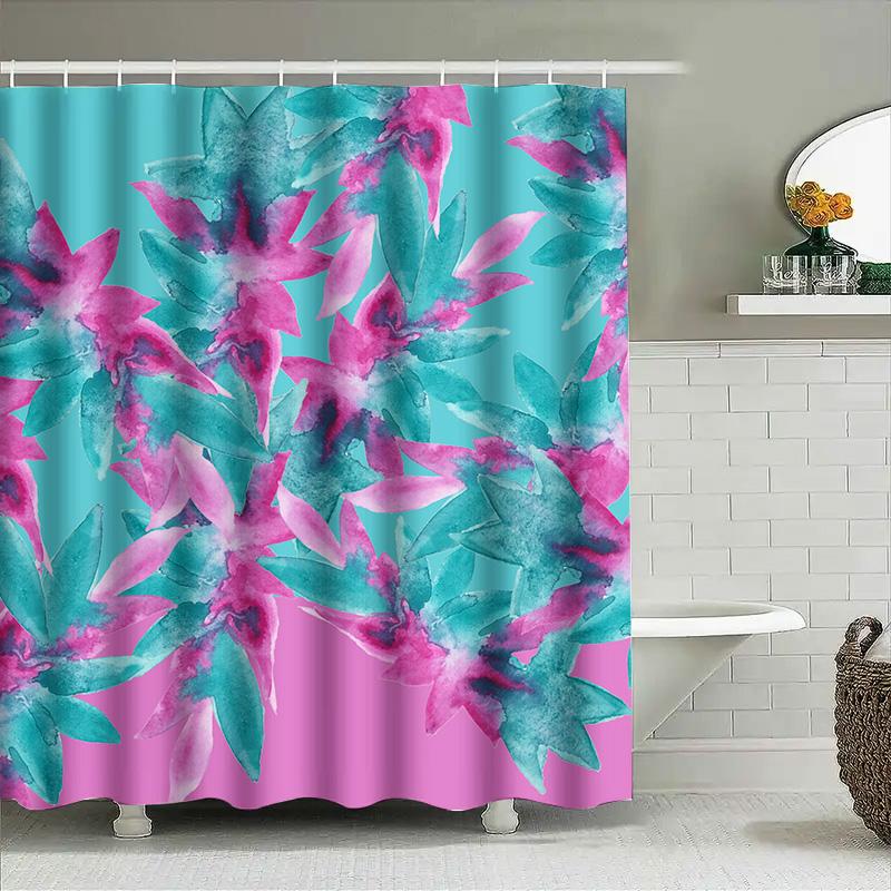 Watercolor Floral Print Shower Curtain Set Waterproof Fabric With Hooks Pink Blue Colorful Bath Decor Perfect Gift For Her Size: