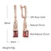 Shiny Square Red Natural Zircon Dangle Earrings For Women  Rose Gold Color High Quality Daily Fine Vintage Jewelry